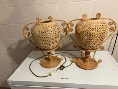 Two Rottan table lamps, View more