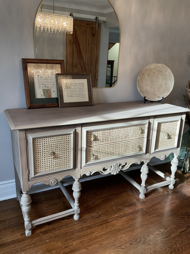 Antique Buffet restored with Rattan drawer fronts Hutches & Display