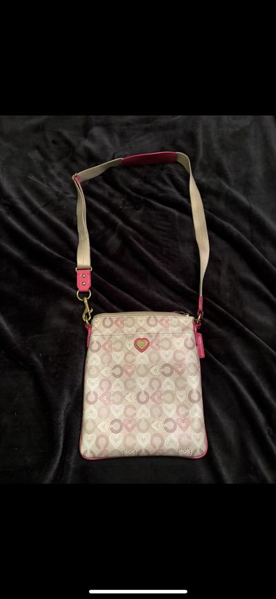 Coach bag with pink interior.