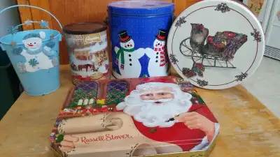 Christmas themed tins, View more
