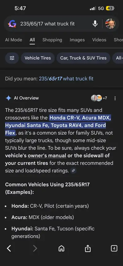 These are used 235/65R17 winter tires suitable for SUVs and crossovers such as Honda CR-V, Acura MDX...