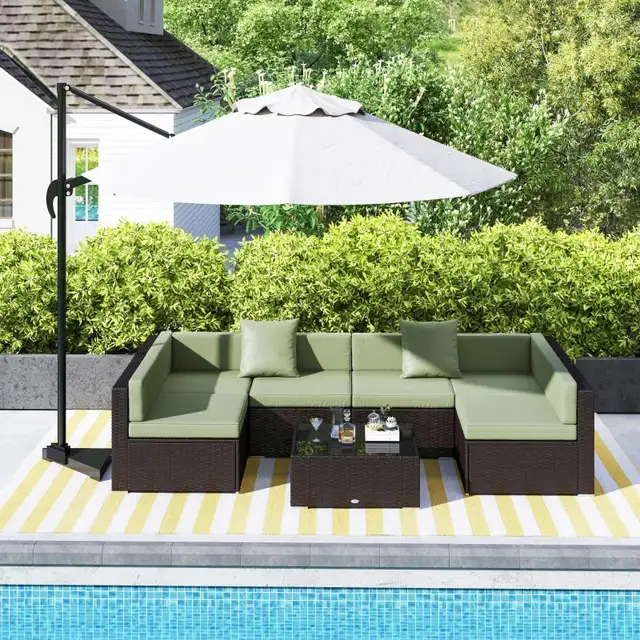 7 Pieces Outdoor Rattan Furniture Set, Patio Wicker Sectional Co in Patio & Garden Furniture in Markham / York Region - Image 10