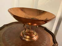 Rare Vtg Unton England Arts & Craft Copper Bowl w Brass Bars