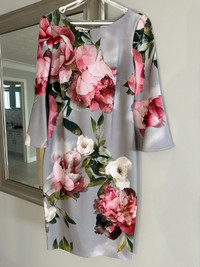 Calvin Klein floral dress with trumpet sleeves
