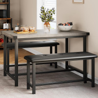 New assembled Fancihabor kitchen table & 2 bench set - retro gra