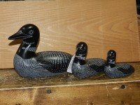Vintage Carved Black and White Loon, BOMA, set of 3