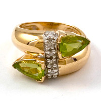 14k Yellow Gold Peridot and Diamond Ring, Sz 5 (estate 00023245)