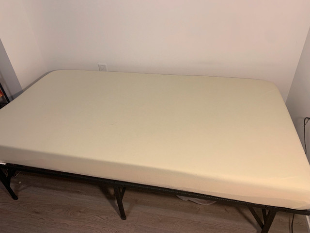 MOVING SALE - twin size mattress + bedframe, bookshelf, chair in Other in City of Toronto