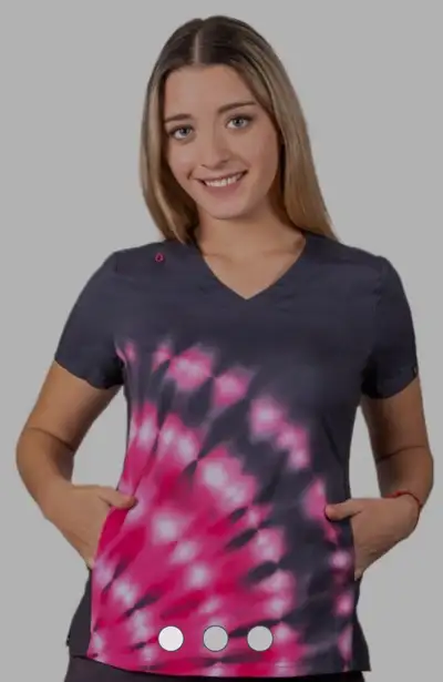 Koi Basics Tie Dye Flamingo Women's STRETCH V-Neck Scrub Top, View more