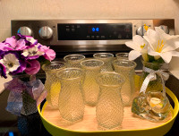 10 Vintage Hexagonal Bud Vases,  Hoosier Glass #4071, 5.5” high
