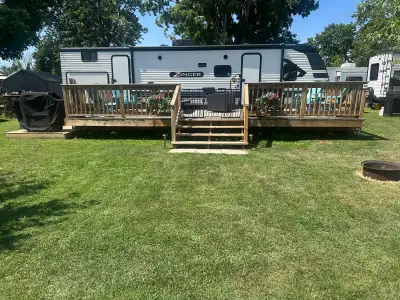 36' travel trailer for sale at Friendly Acres Park in Hastings. Sleeps up to 11 with private bunk ho...