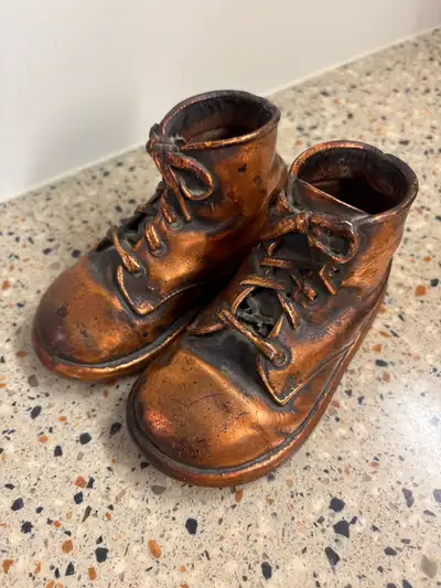 Vintage copper bronze baby shoes, View more