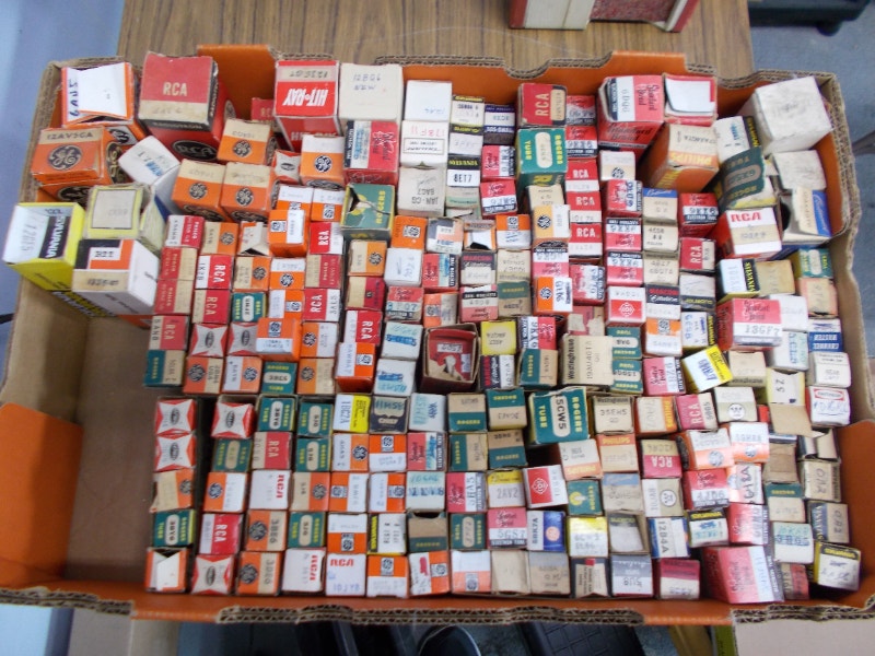Large lot of vintage vacuum radio tubes in boxes, various types Free