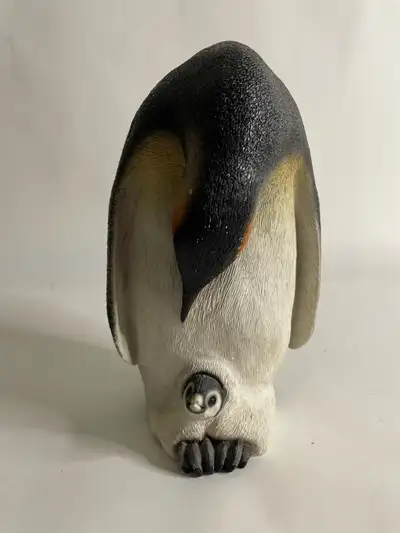 Beautiful Hand-painted Emperor Penguin and Chick Sculpture, View more