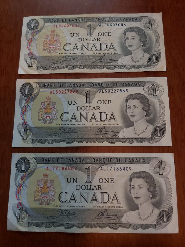 3 B of C 1973 $1 Bills Crow-Bouey ALR/ALS/ALT in Arts & Collectibles in Saint John