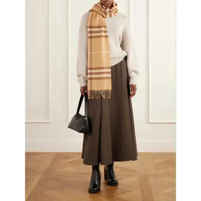 Burberry Fringed Checked Cashmere Scarf, View more