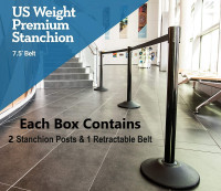 (NEW) Stanchion 7.5’ Retractable Belt 2.5” Diameter Steel Post