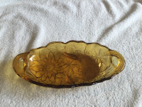 Vintage Amber Glass Embossed  Oval Dish
