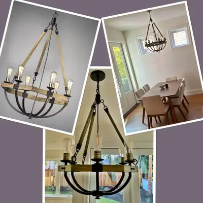⭐️BRAND NEW Weathered Wood with Bronze iron accents chandelier, View more