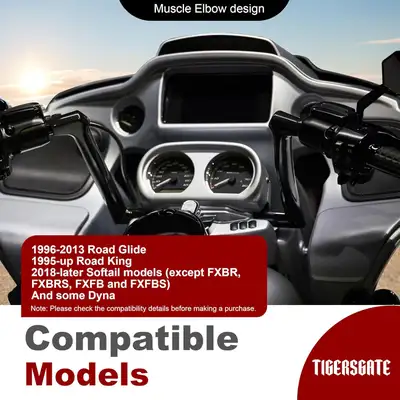 TIGERSGATE Black 14" Rise fused Handlebar Muscle Elbow ape hangers for Harley 1996-2013 Road Glide &...