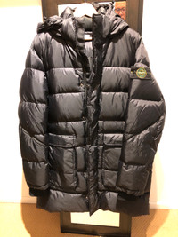 Mens Stone Island Recycled Crinkle Reps Down Parka Black (Large)