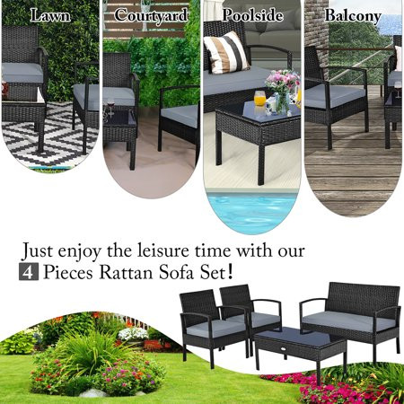 Costway 4pcs Outdoor Patio Rattan Wicker Set Table Sofa in Patio & Garden Furniture in City of Toronto - Image 2