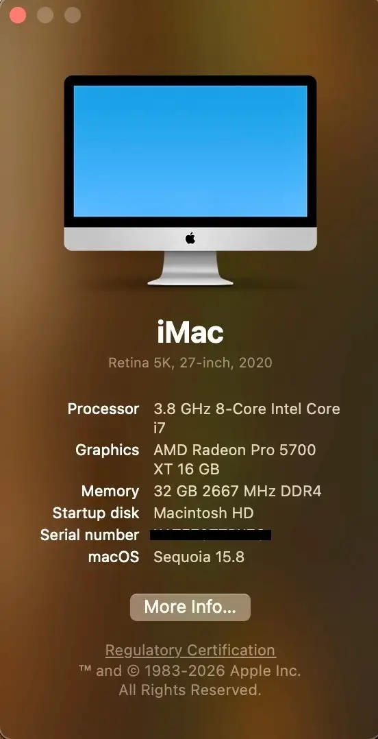 27" Apple iMac (2020) - 3.8GHz i7/32GB RAM578765195975086082