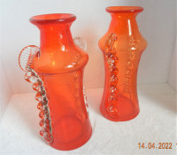 Art glass  pillar vases w applied fins - Gutta Percha Orillia