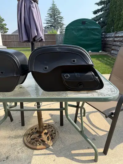 Viking leather saddle bags , no mounting brackets but can be bought to match your bike. Couple scuff...
