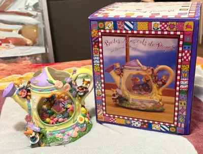 BNIB Vintage Musical Easter Scene Bunny Watering Can Music Box, View more