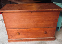 Very large antique pine blanket box for sale.