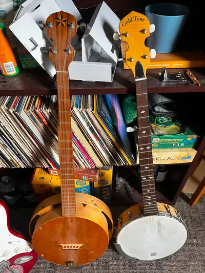 Selling two banjos as a pair—one for the road, one for the soul. These instruments have stories, cha...