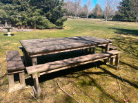 LARGE CEDAR PICNIC TABLE & BENCHES 8' long x 49' wide - seats 14
