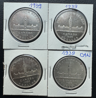 LOT OF 4 CANADA 1939 80% SILVER DOLLARS DADY KING EXCELLENT OLD, View more