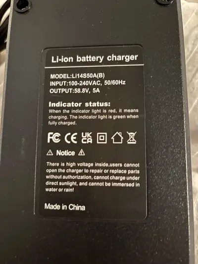 This New Li14S50A(B) Li-ion battery charger provides a 58.8V output at 5A, perfect for your compatib...