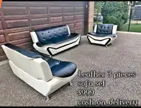 Black n white Leather 3 pieces sofa set 