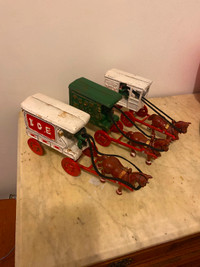 3 kenton cast iron horse and wagons 1930s!vintage!