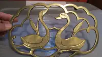 Vintage brass trivet, swans design 10" x 6.5".