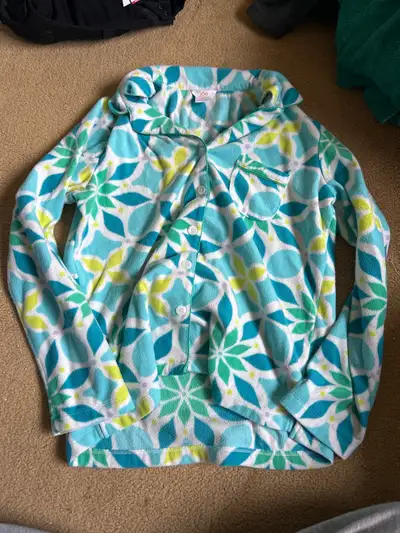 Button up top, both size medium, well loved, no stains, ribbon on pants is a bit frailed