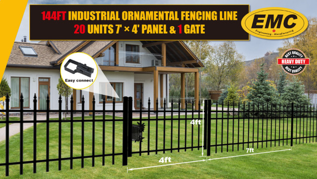 7’×4′ Industrial Ornamental Fences 144FT (20 Panels & 1 Gate) dans Autre  à Guelph