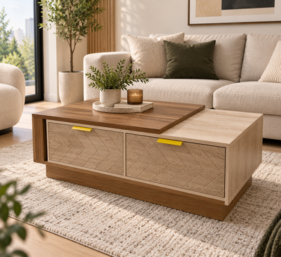 Modern Two-Tone Brown Coffee Table – 2 Drawers – Brand New, View more
