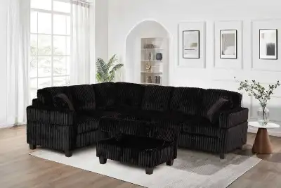 Corduroy section sofa with ottoman , View more
