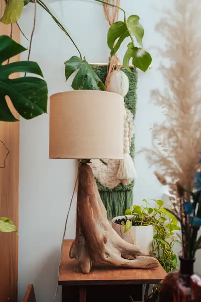 Cottage Core Hands-Carved Vintage Wood lamp, View more