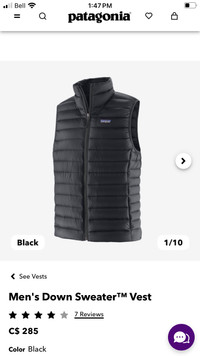 Patagonia down sweater vest NWT large L