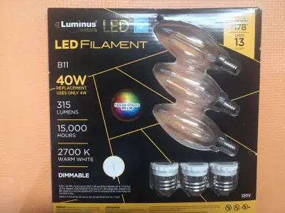 (Brand New) Luminus LED Bulb B11 Filament E12 Base - Dimmable, View more
