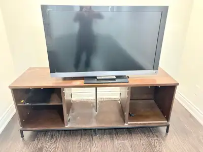 Large TV stand with fireplace insert and TV, View more