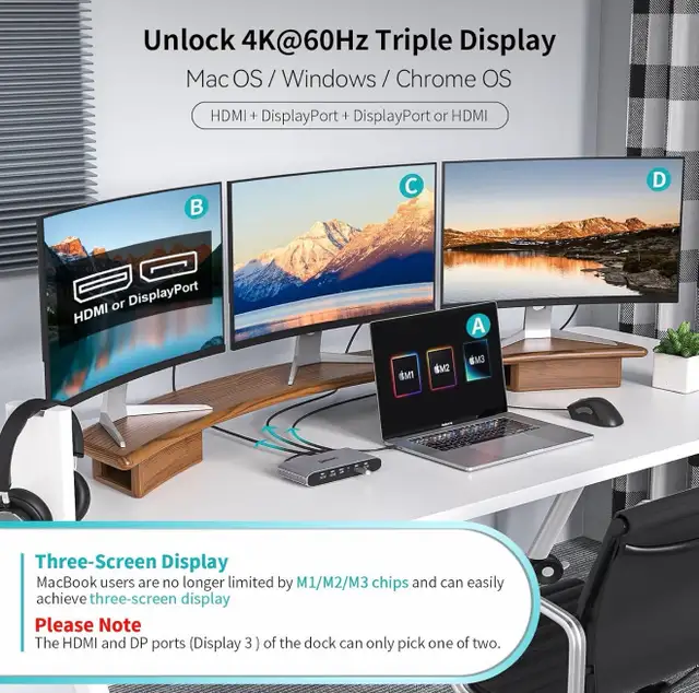 Triple Display USB-C Docking Station 4K HDMI DP 100W PD in Cables & Connectors in Hamilton - Image 4