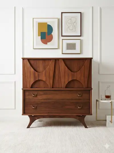Commode mid-century modern (MCM) en noyer , View more