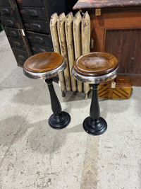 Beautiful cast iron stools with oak tops