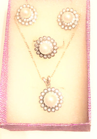 Silver pendant earrings ring set
